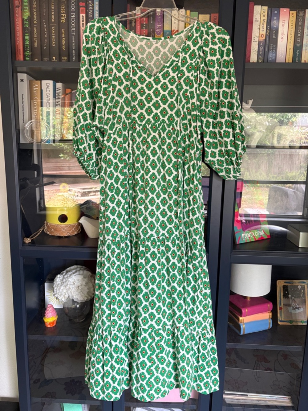 Green Floral Print V-Neck Maxi Dress